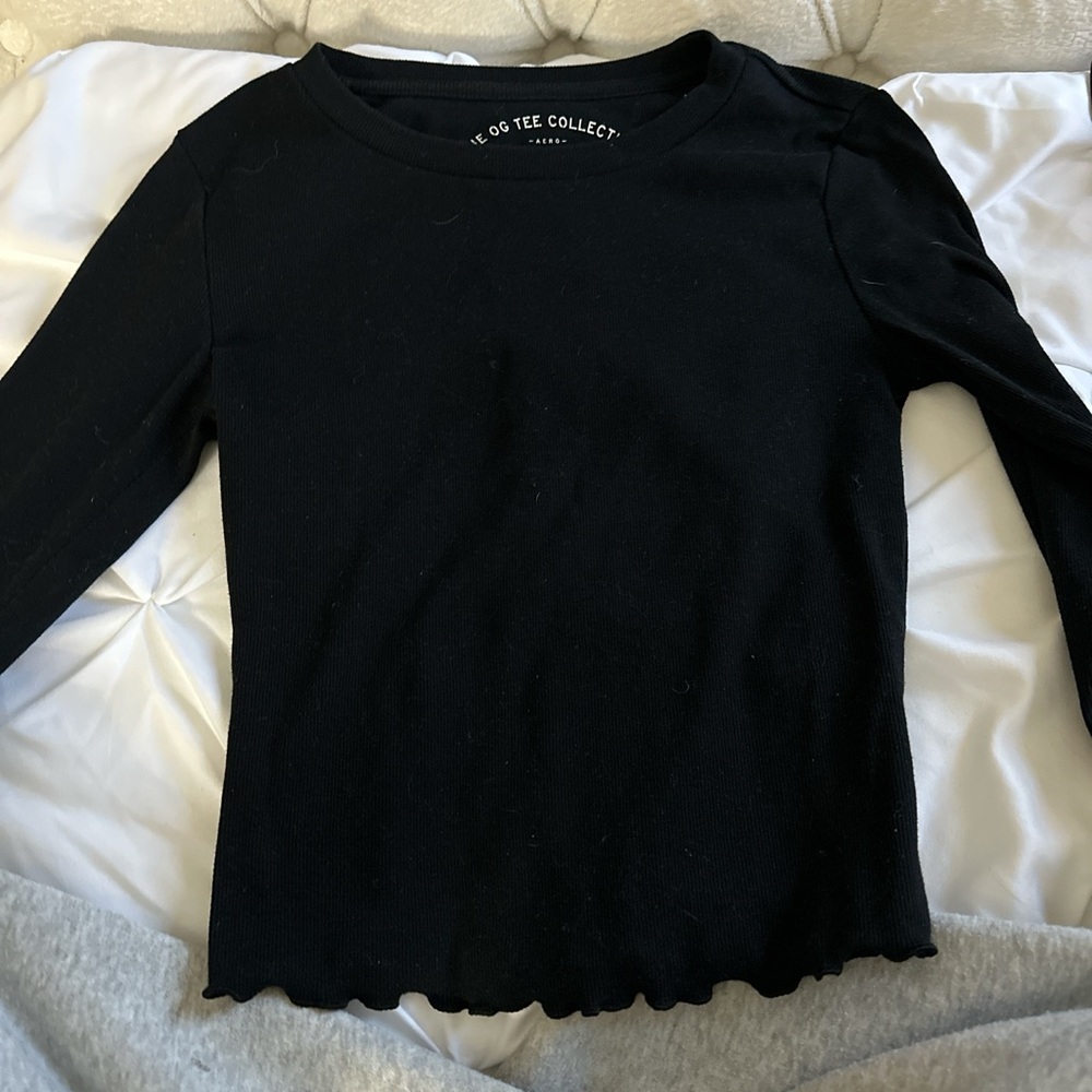 Wild Fable Black Long Sleeve Tee with Lettuce-Edge Hem
